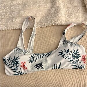 White Floral Bikini Top - Tropical Leaf Print